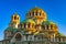 Morning view of sunlit Alexander Nevsky Cathedral, Sofia, Bulgaria