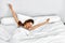 Morning Wake Up. Woman Waking Stretching In Bed. Healthy Lifestyle