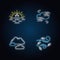 Morning weather neon light icons set