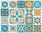 Moroccan and azulejo tile patterns, floral mosaic