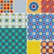 Moroccan collection seamless pattern, Morocco. Patchwork mosaic traditional folk geometric ornament blue red green orange yellow.