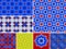 Moroccan collection seamless pattern, Morocco. Patchwork mosaic traditional folk geometric ornament burgundy navy blue cobalt red