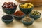 Moroccan dried herbs in traditional bowls