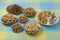 Moroccan festive homemade cookies, nuts and tea