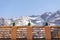 Moroccan green lantern on the top of the fence with Toubkal mountain range in Morocco