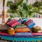 A Moroccan hammock corner with colorful hammocks, patterned pillows, and tasseled blankets1, Generative AI