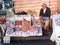 Moroccan local man sells fresh fish and seafood on market in Essaouira. Morocco