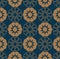 Moroccan mosque pattern in gold and blue color. Decorative seamless background.