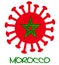 The Moroccan national flag with corona virus or bacteria