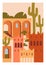 Moroccan poster. Morocco architecture card design. Berber building, vertical background. Ancient Arabian city, Marrakech