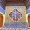 Moroccan riad decorated with an arabesque style geometric, generative ai