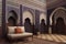 Moroccan riad decorated with an arabesque style geometric mosaic, generative ai