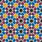 Moroccan seamless pattern, Morocco. Patchwork mosaic traditional folk geometric ornament black purple yellow blue violet. Tribal