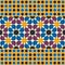 Moroccan seamless pattern, Morocco. Patchwork mosaic traditional folk geometric ornament black purple yellow blue violet. Tribal