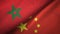 Morocco and China two flags textile cloth, fabric texture
