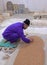 Morocco, city of Fes, March 2019. Mosaic specialist creates mosaic ceramic panels for interior and exterior decoration