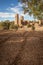 Morocco kasbah ruins with dry farmland