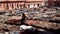 Morocco, Marrakech - October 2019: Panorama Of Traditional Leather Tannery Marrakech Medina. View on tanning industry