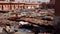 Morocco, Marrakech - October 2019: Panorama Of Traditional Leather Tannery Marrakech Medina. View on tanning industry