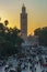 Morocco. Marrakesh. Night activity on Jemaa el Fna Square at sunset