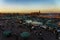 Morocco. Marrakesh. Night activity on Jemaa el Fna Square at sunset