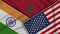 Morocco United States of America India Flags Together Fabric Texture Illustration