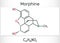 Morphine molecule. It is a pain medication of the opiate. Structural chemical formula and molecule model