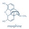 Morphine pain drug molecule. Highly addictive. Isolated from opium poppy papaver somniferum. Skeletal formula.