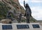 MORRO BAY, CALIFORNIA - MARCH 27, 2019: The Fishermen`s Family Sculpture dedicated to Those Who Wait the Families of all Mariners