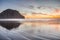 Morro bay rock and beach in the sunset evening