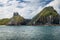 Morro Dois Irmaos view from a Boat in the Inner Sea Mar de Dentro - Fernando de Noronha, Pernambuco, Brazil