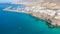 Morro Jable Canary Island, Fuerteventura Spain, Aerial view on coast of atlantic ocean and beach, Drone shot of sea