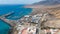 Morro Jable Canary Island, Fuerteventura Spain, Aerial view on coast of atlantic ocean and beach, Drone shot of sea