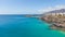 Morro Jable Canary Island, Fuerteventura Spain, Aerial view on coast of atlantic ocean and beach, Drone shot of sea