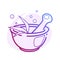 Mortar and pestle color line icon with flat spot for round highlights stories. Spa, wellness, chemistry, pharmaceutical