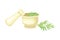 Mortar and Pestle with Fresh Wormwood or Southernwood Plant Vector Composition