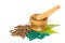 Mortar and pestle with herb capsules