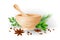Mortar and pestle, herbs and spices