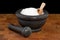 Mortar and pestle with salt