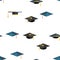 Mortarboard, Academic Cap Vector Seamless Pattern