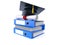 Mortarboard with certificate on stack of ring binders