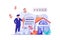 Mortgage concept with people scene. Vector illustration