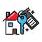 Mortgage house icon concept key black outline colorful isolated