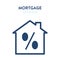 Mortgage icon. Vector illustration of a house building and a prercentage sign in it. Represents a concept of interest rate, loan,