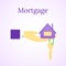 Mortgage loan icon. House buy. Real estate illustration. Home and key. People hands. Vector image