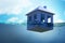 Mortgage repayment failure concept with floating house - 3d rend