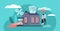 Mortgage vector illustration. Flat tiny house purchase debt persons concept