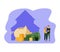 Mortgage vector illustration. Flat tiny house purchase debt persons concept. Buy real estate and pay