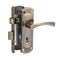 Mortise two-turn bronze mortise lock with a rectangular bolt complete with a handle on a bar, a latch