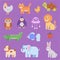 Mosaic animal vector animalistic beads abstract character cat dog elephant in kids bead game illustration childish set